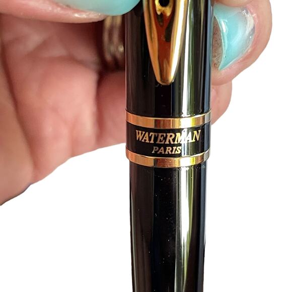 Waterman Expert II Ballpoint Pen Black Lacquer Paris France Blue Ink NOS - Picture 6 of 14